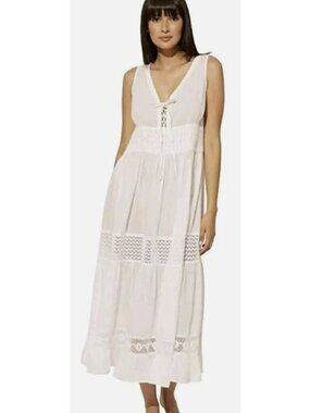 Bleu Rod Beattie White Sleeveless Maxi Crochet Dress Small New